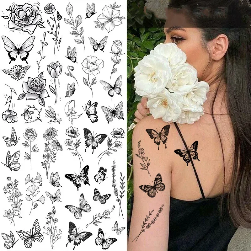 Body Jewelry Tattoo - Kelebek Sahte Dövme Kadın için Siyah