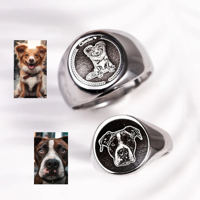 Body Jewelry Wholesale - Özel Gravür Fotoğraf Signet Yüzük Erkekler