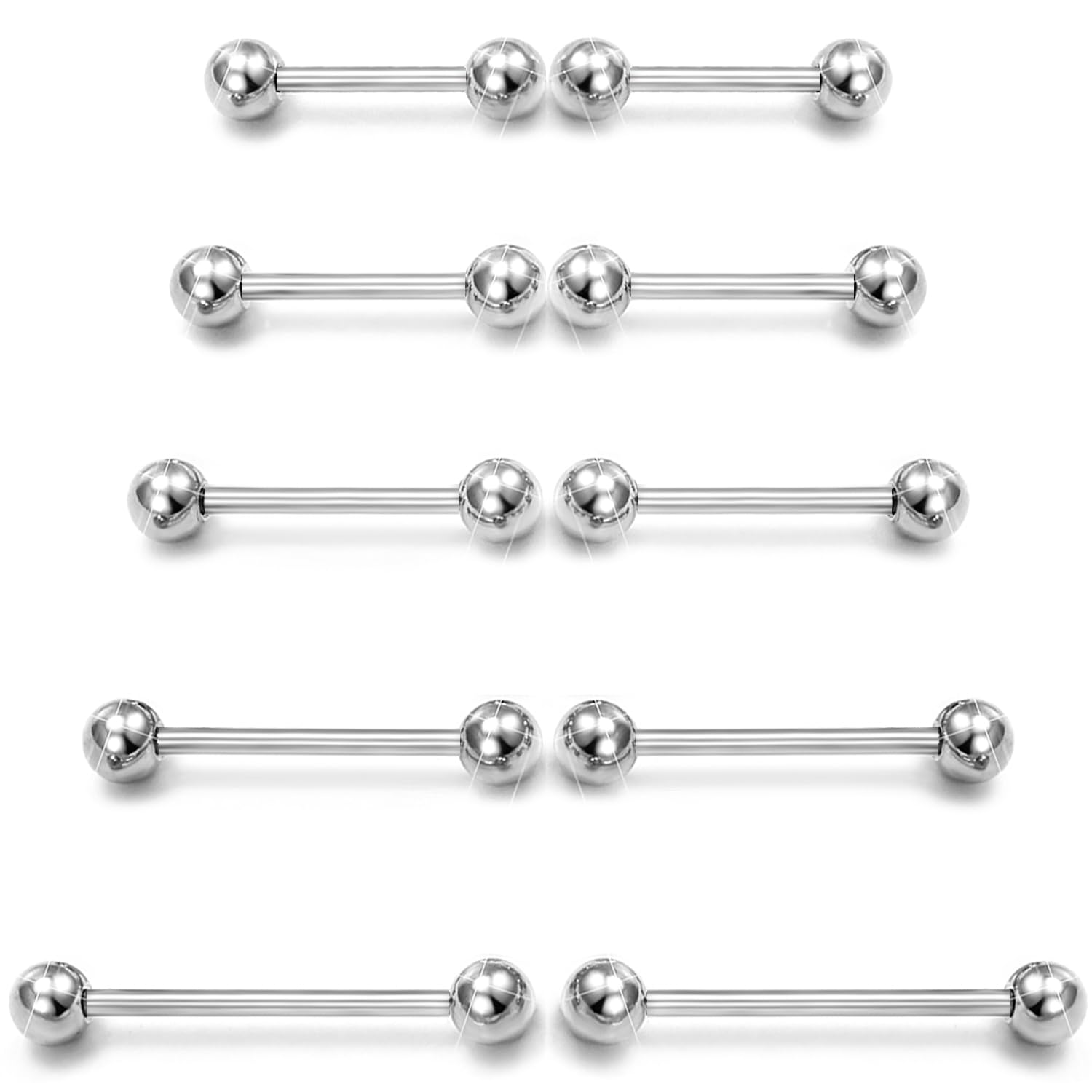 Tongue Barbell Straight - 10 adet 14G Cerrahi Çelik Düz