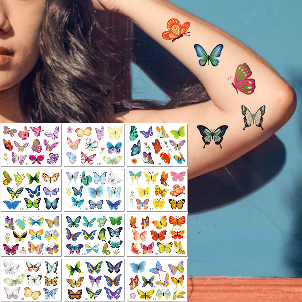 Body Jewelry Tattoo - 12 adet su geçirmez kelebek desen