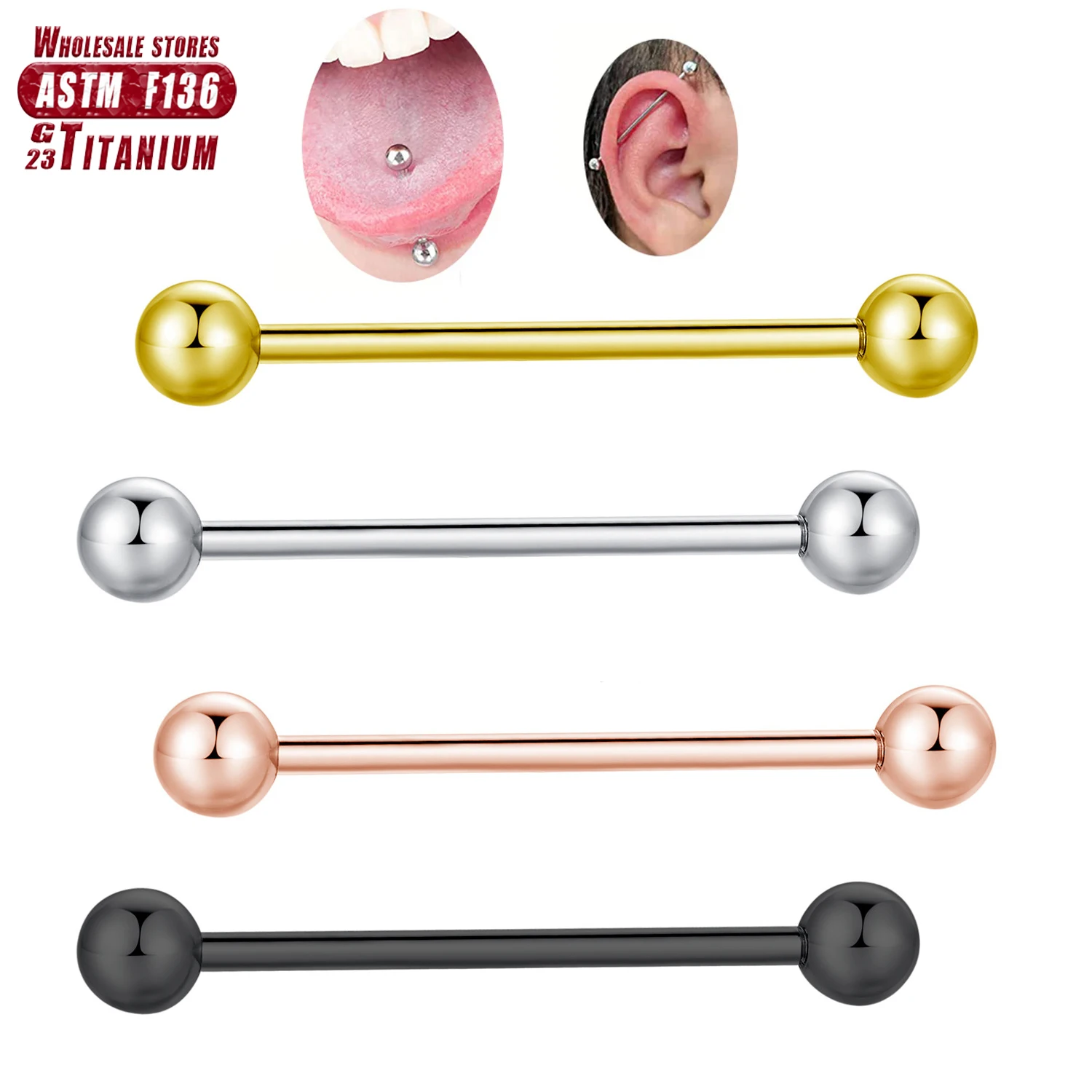 Tongue Barbell Straight - ASTM F136 Titanyum Endüstriyel Halter Topları