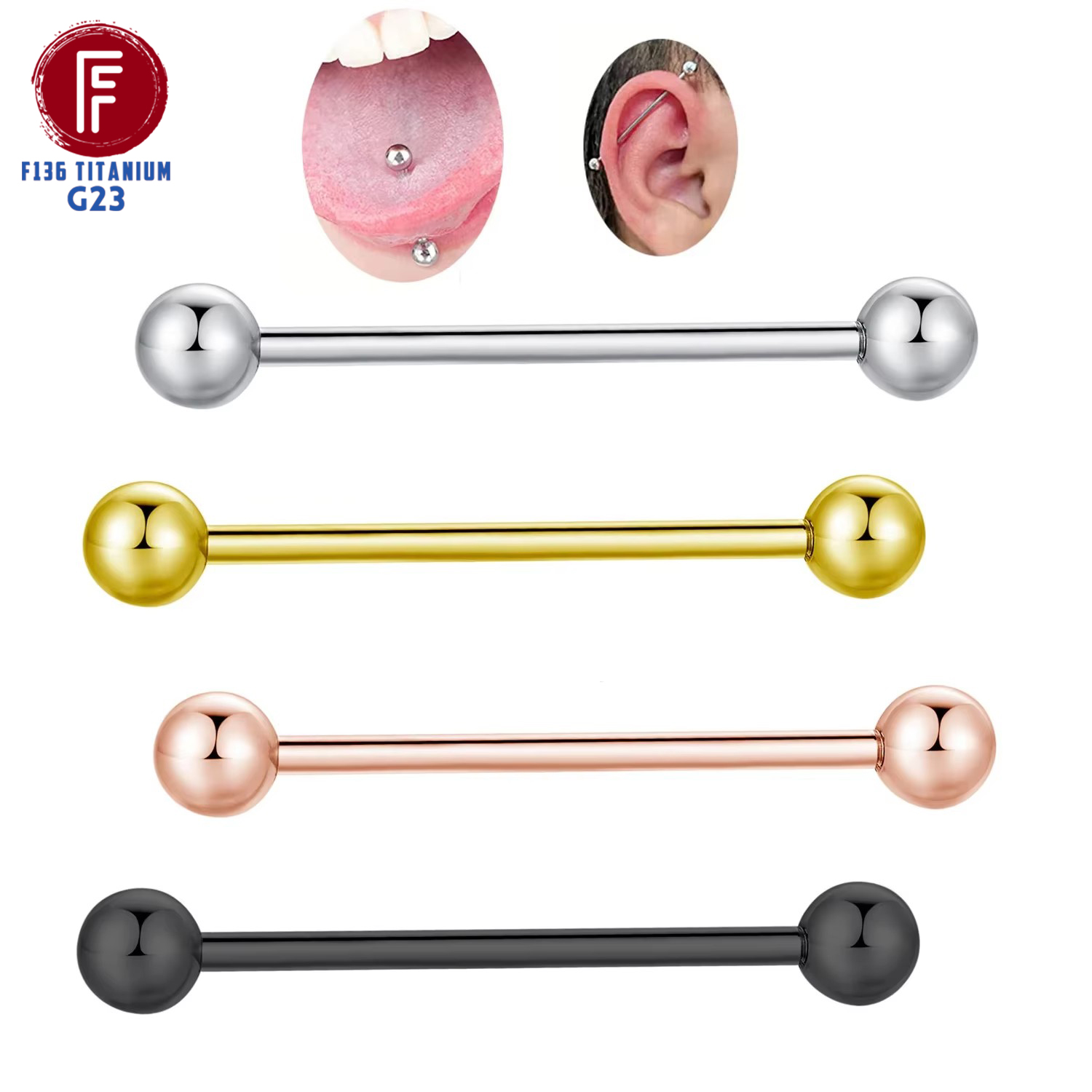 Tongue Barbell Straight - ASTM F136 Titanyum Piercing Halter Topları