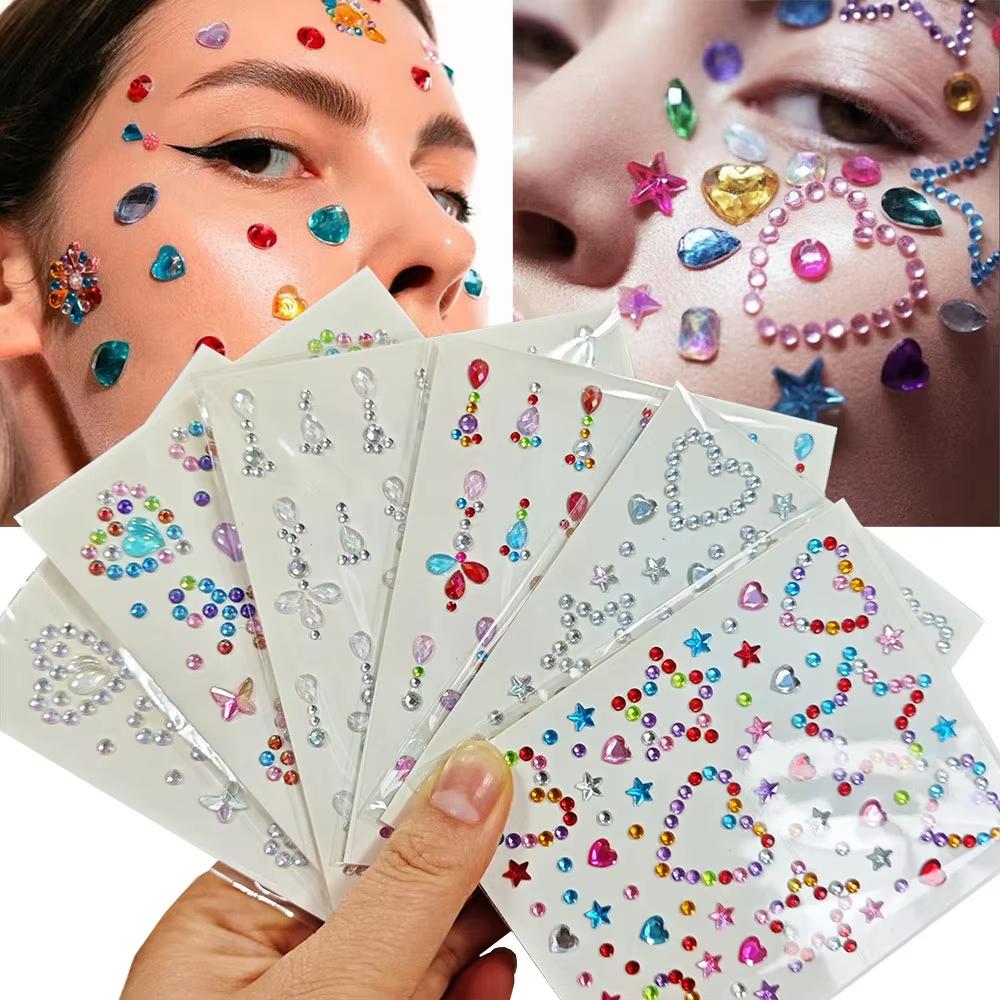 Body Jewelry Tattoo - 1 sayfalık renkli yay/yıldız/kalp yüz taklidi